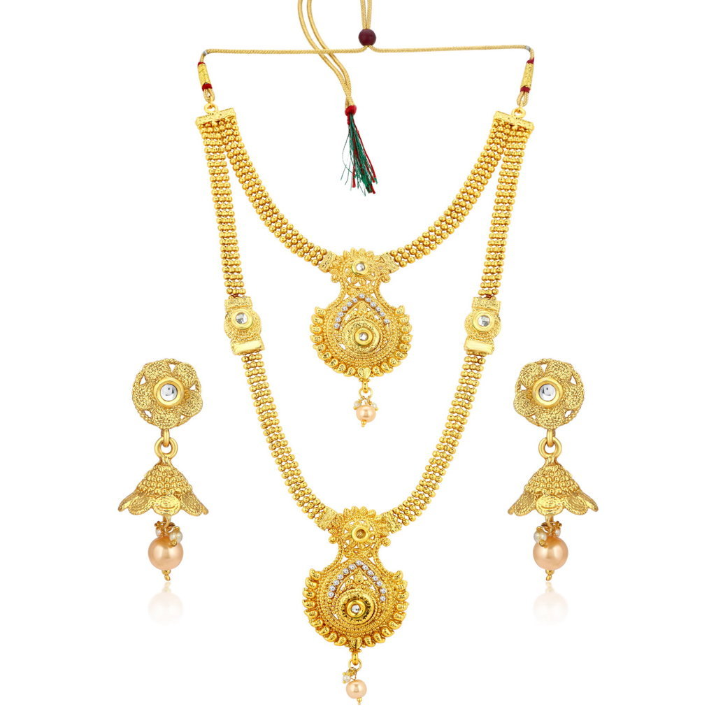 Sukkhi Traditional Gold Plated Long Haram Necklace Set For Women