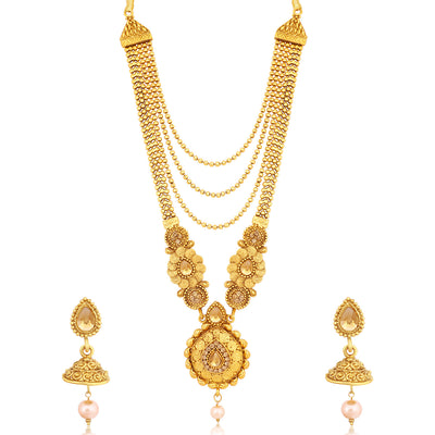 Sukkhi Traditional Gold Plated Long Haram Necklace Set For Women