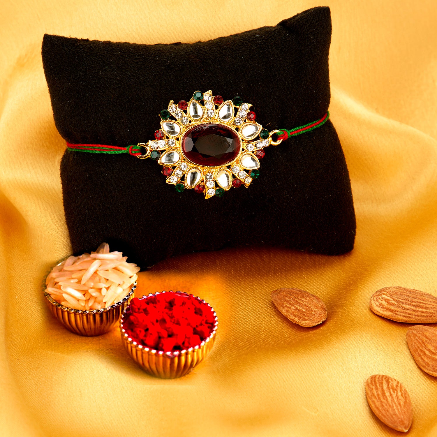 Sukkhi Dazzling Gold Plated Rakhi Combo (Set of 2) with Roli Chawal and Raksha Bandhan Greeting Card For Men