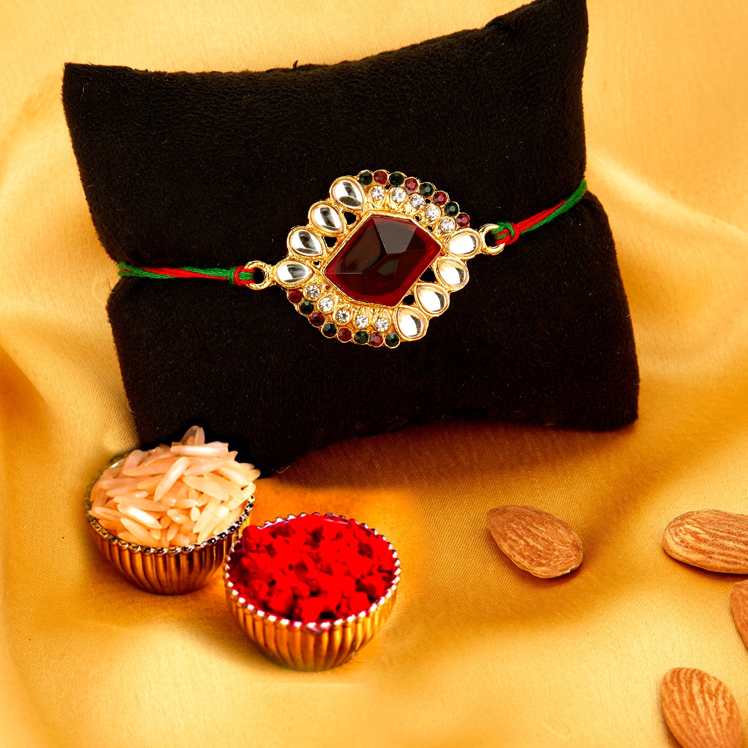 Sukkhi Splendid Gold Plated Rakhi Combo (Set of 2) with Roli Chawal and Raksha Bandhan Greeting Card For Men