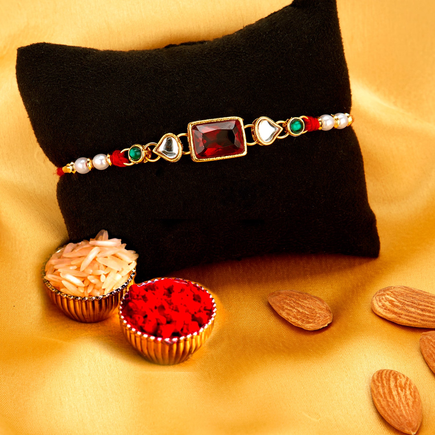 Sukkhi Designer Gold Plated Rakhi Combo (Set of 2) with Roli Chawal and Raksha Bandhan Greeting Card For Men