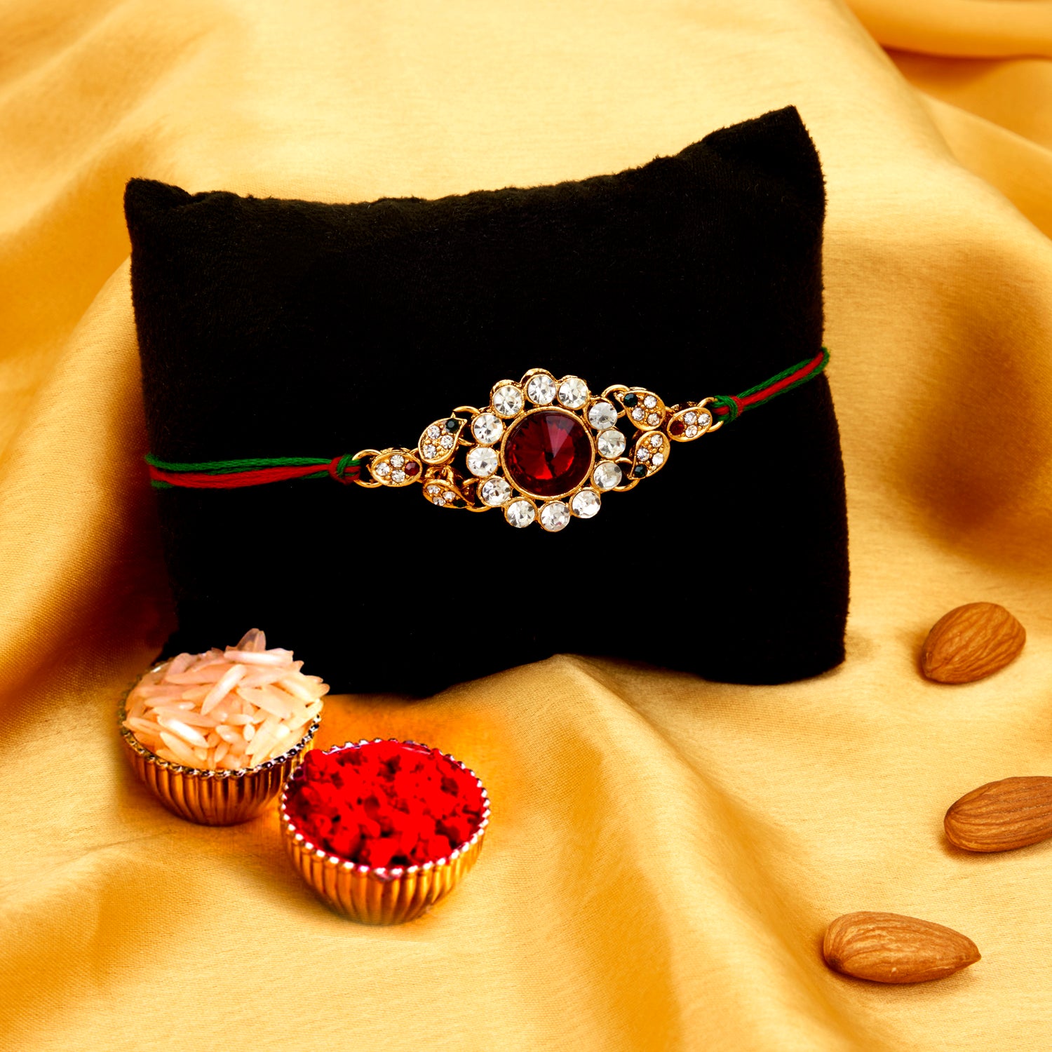 Sukkhi Delightful Gold Plated Rakhi Combo (Set of 2) with Roli Chawal and Raksha Bandhan Greeting Card For Men