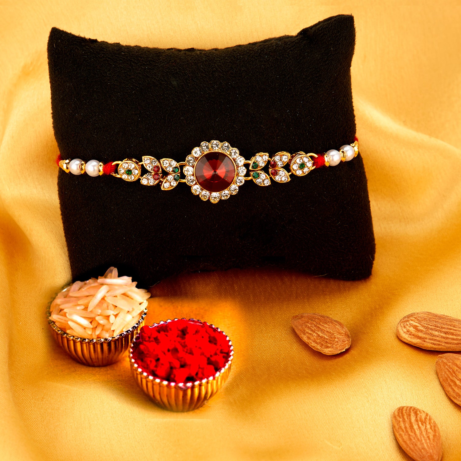 Sukkhi Elegant Gold Plated Rakhi Combo (Set of 3) with Roli Chawal and Raksha Bandhan Greeting Card For Men