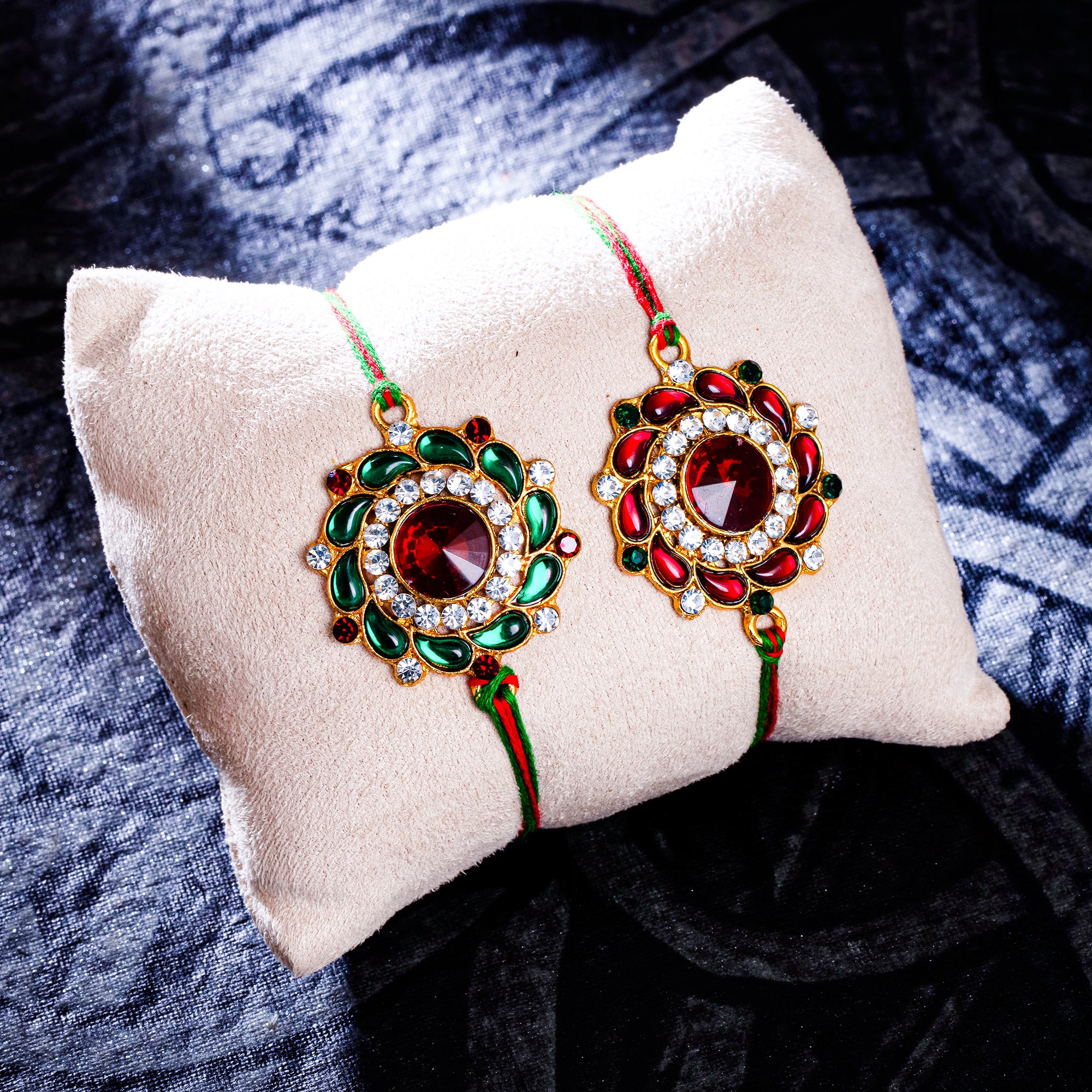 Sukkhi Trendy Gold Plated Floral Rakhi Combo (Set of 2) with Roli Chawal and Raksha Bandhan Greeting Card For Men