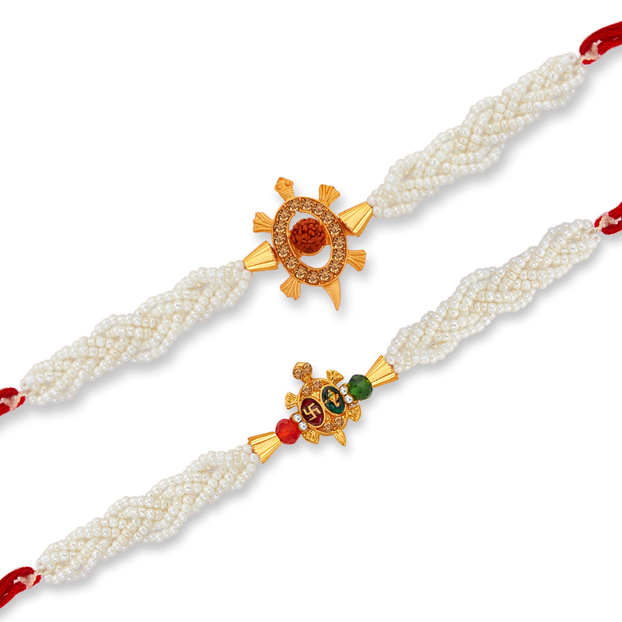 Sukkhi Glorious Gold Plated Turtle Rakhi Combo (Set of 2) with Roli Chawal and Raksha Bandhan Greeting Card For Men