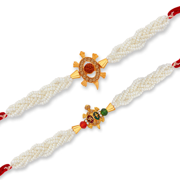 Sukkhi Glorious Gold Plated Turtle Rakhi Combo (Set of 2) with Roli Ch ...