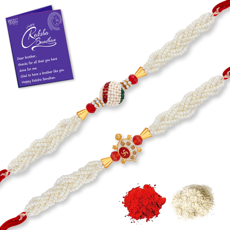 Sukkhi Elegant Gold Plated Turtle Rakhi Combo (Set of 2) with Roli Cha ...