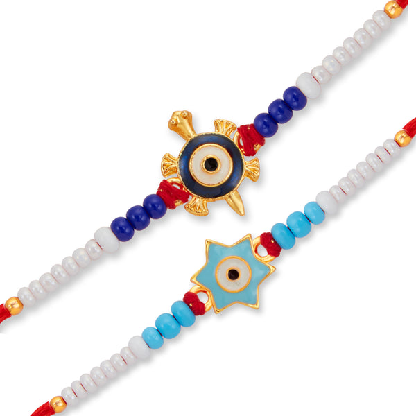 Sukkhi Classic Gold Plated Turtle Rakhi Combo (Set of 2) with Roli Cha ...