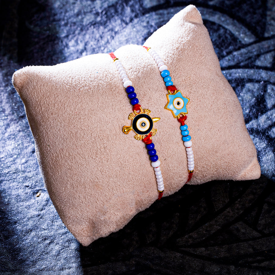 Sukkhi Classic Gold Plated Turtle Rakhi Combo (Set of 2) with Roli Chawal and Raksha Bandhan Greeting Card For Men