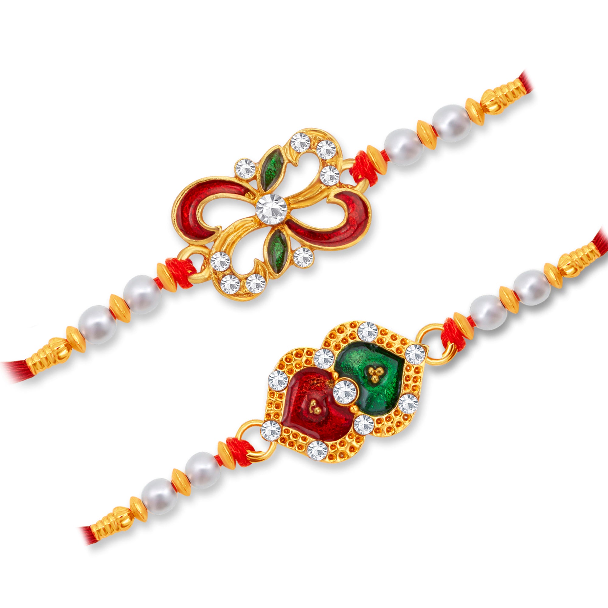 Sukkhi Splendid Gold Plated Meenakari Rakhi Combo (Set of 2) with Roli Chawal and Raksha Bandhan Greeting Card For Men