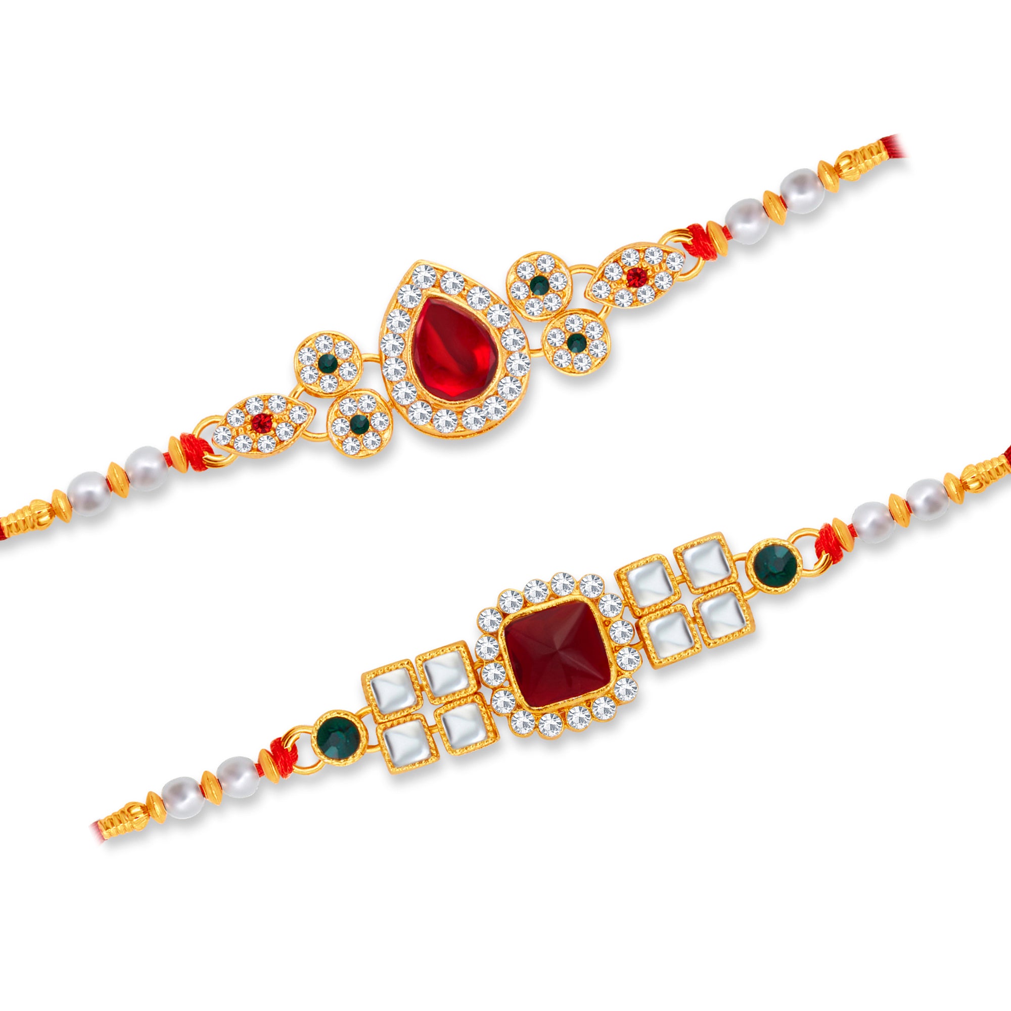 Sukkhi Dazzling Gold Plated Rakhi Combo (Set of 2) with Roli Chawal and Raksha Bandhan Greeting Card For Men