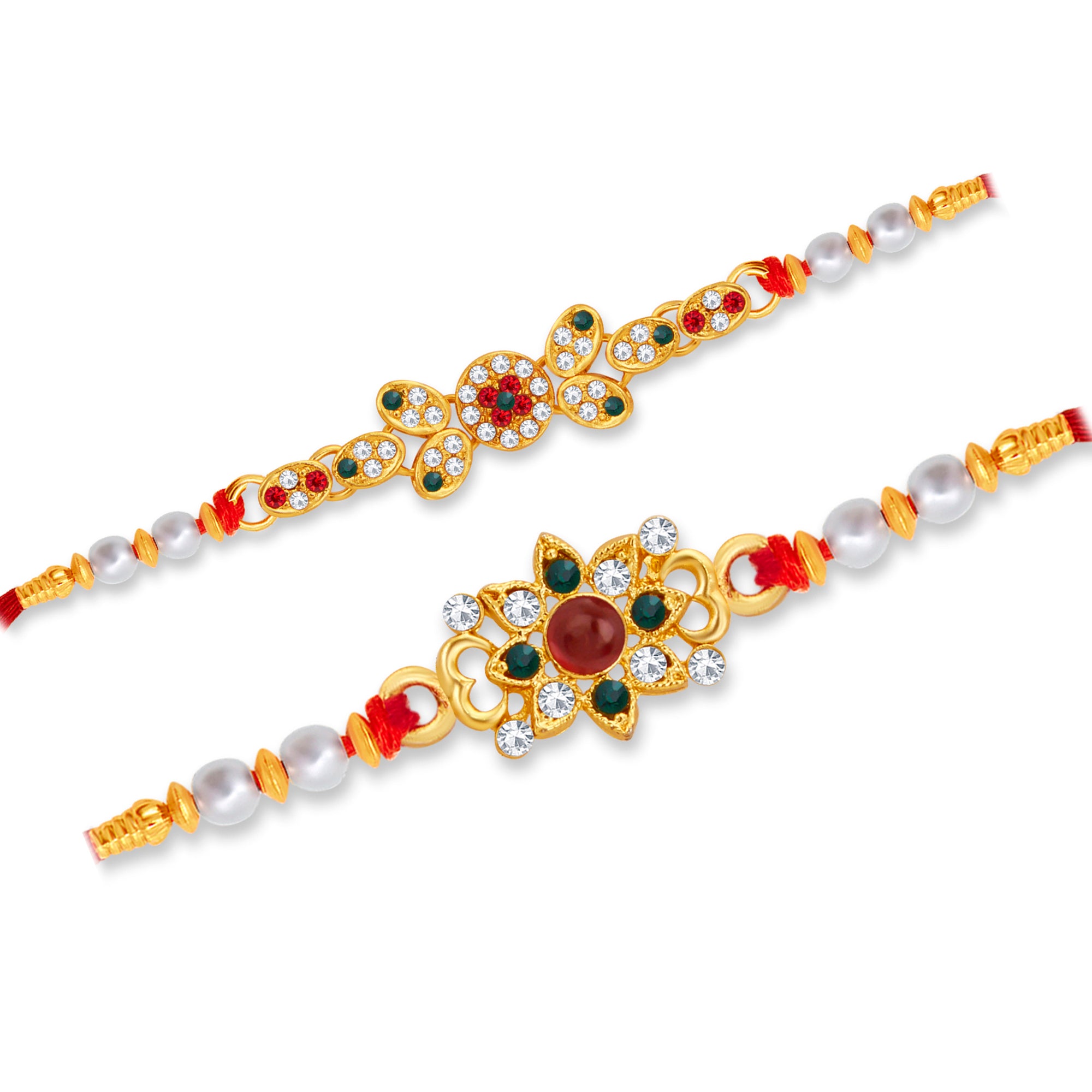 Sukkhi Spectacular Gold Plated Rakhi Combo (Set of 2) with Roli Chawal and Raksha Bandhan Greeting Card For Men