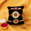 Sukkhi Traditional Gold Plated Kundan Meenakari Rakhi Combo (Set of 3) with Roli Chawal and Raksha Bandhan Greeting Card For Men