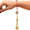 Sukkhi Marvelous Gold Plated Bhaiya Bhabhi Rakhi Lumba Set with Roli Chawal and Raksha Bandhan Greeting Card