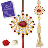 Sukkhi Traditional Gold Plated Bhaiya Bhabhi Rakhi Lumba Set with Roli Chawal and Raksha Bandhan Greeting Card