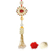 Sukkhi Traditional Gold Plated Bhaiya Bhabhi Rakhi Lumba Set with Roli Chawal and Raksha Bandhan Greeting Card