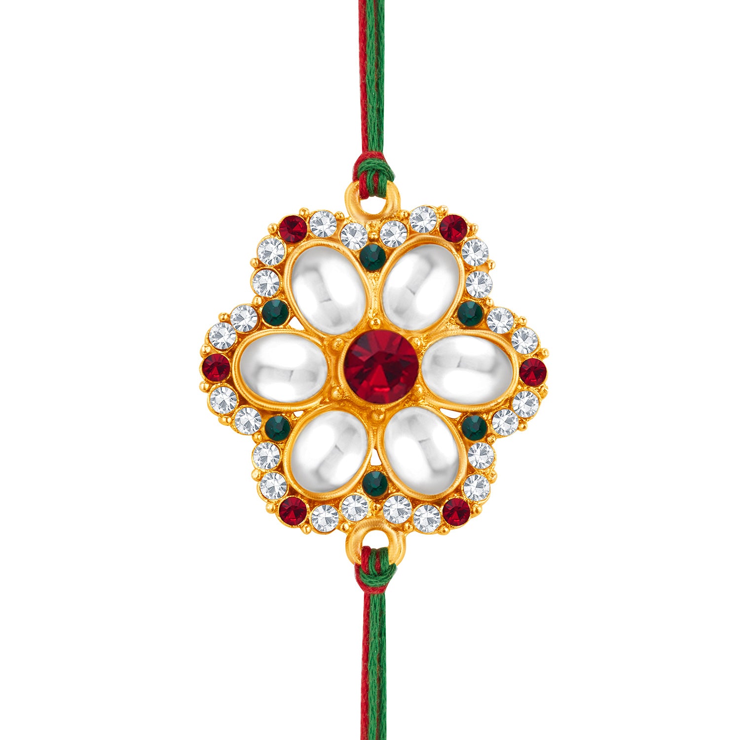 Sukkhi Exclusive Gold Plated Bhaiya Bhabhi Rakhi Lumba Set with Roli Chawal and Raksha Bandhan Greeting Card