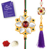 Sukkhi Glorious Gold Plated Bhaiya Bhabhi Rakhi Lumba Set with Roli Chawal and Raksha Bandhan Greeting Card