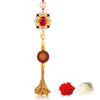 Sukkhi Dazzling Gold Plated Bhaiya Bhabhi Rakhi Lumba Set with Roli Chawal and Raksha Bandhan Greeting Card