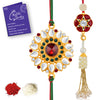 Sukkhi Classic Gold Plated Bhaiya Bhabhi Rakhi Lumba Set with Roli Chawal and Raksha Bandhan Greeting Card