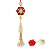 Sukkhi Classic Gold Plated Bhaiya Bhabhi Rakhi Lumba Set with Roli Chawal and Raksha Bandhan Greeting Card