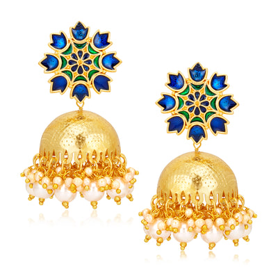 Sukkhi Amazing Pearl Gold Plated Floral Meenakari Jhumki Earring for Women