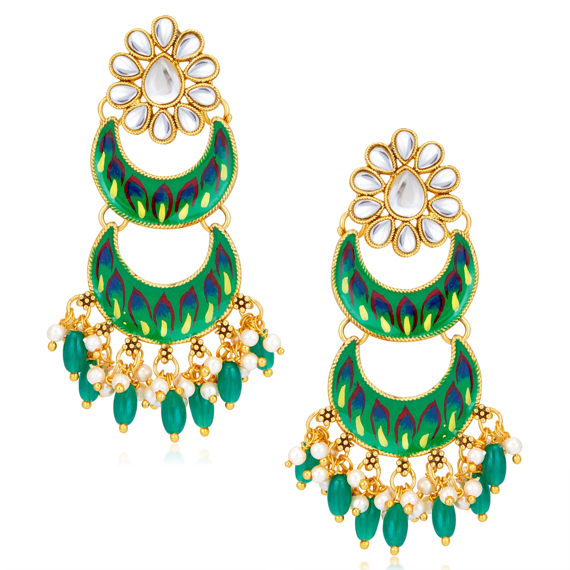 Sukkhi Glimmery Pearl Gold Plated Meenakari Chandbali Earring for Women