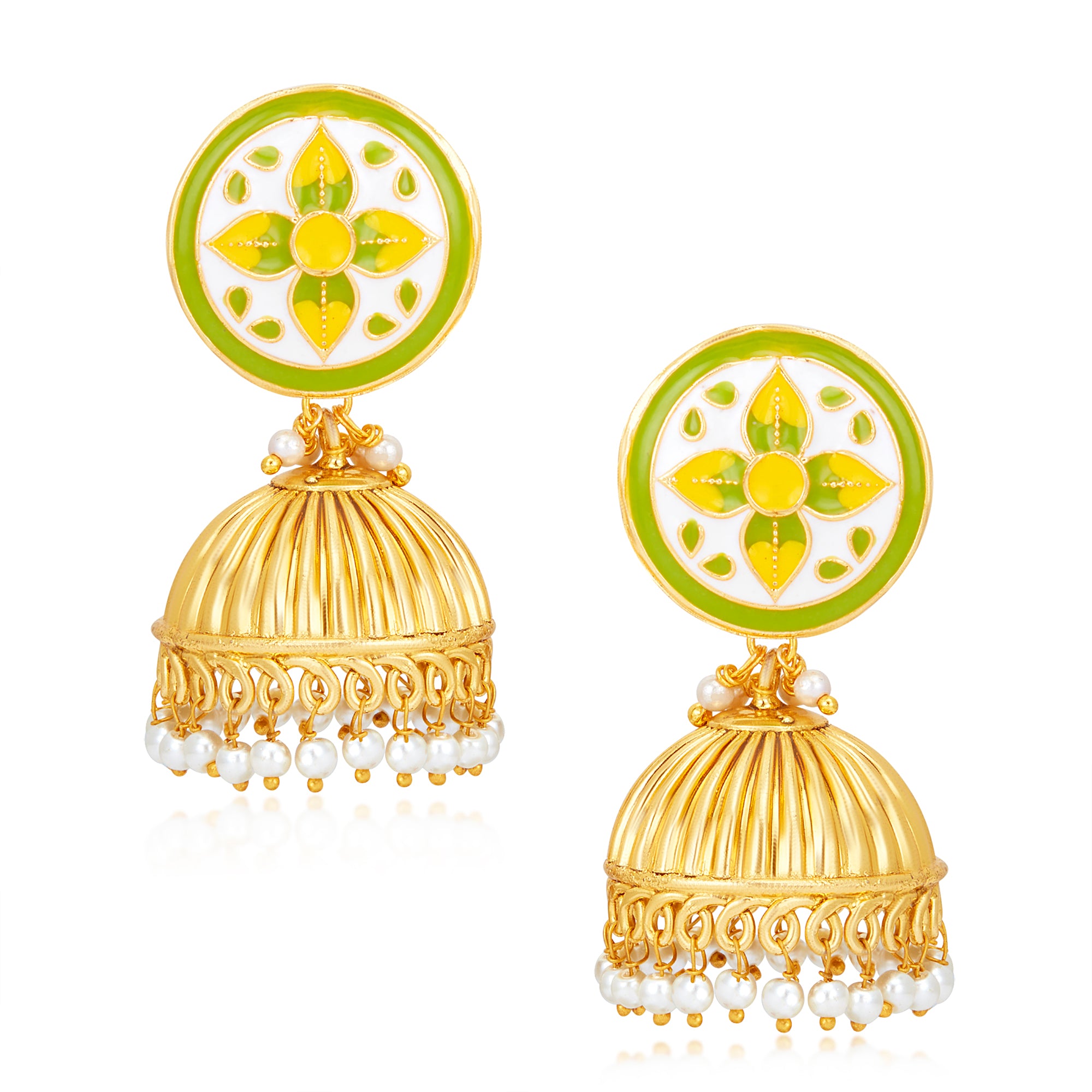 Sukkhi Marvelous Pearl Gold Plated Meenakari Jhumki Earring for Women