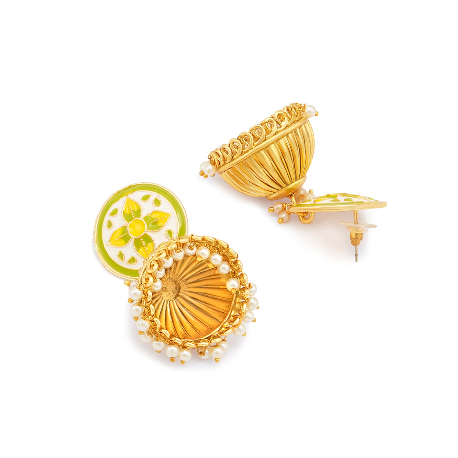 Sukkhi Marvelous Pearl Gold Plated Meenakari Jhumki Earring for Women