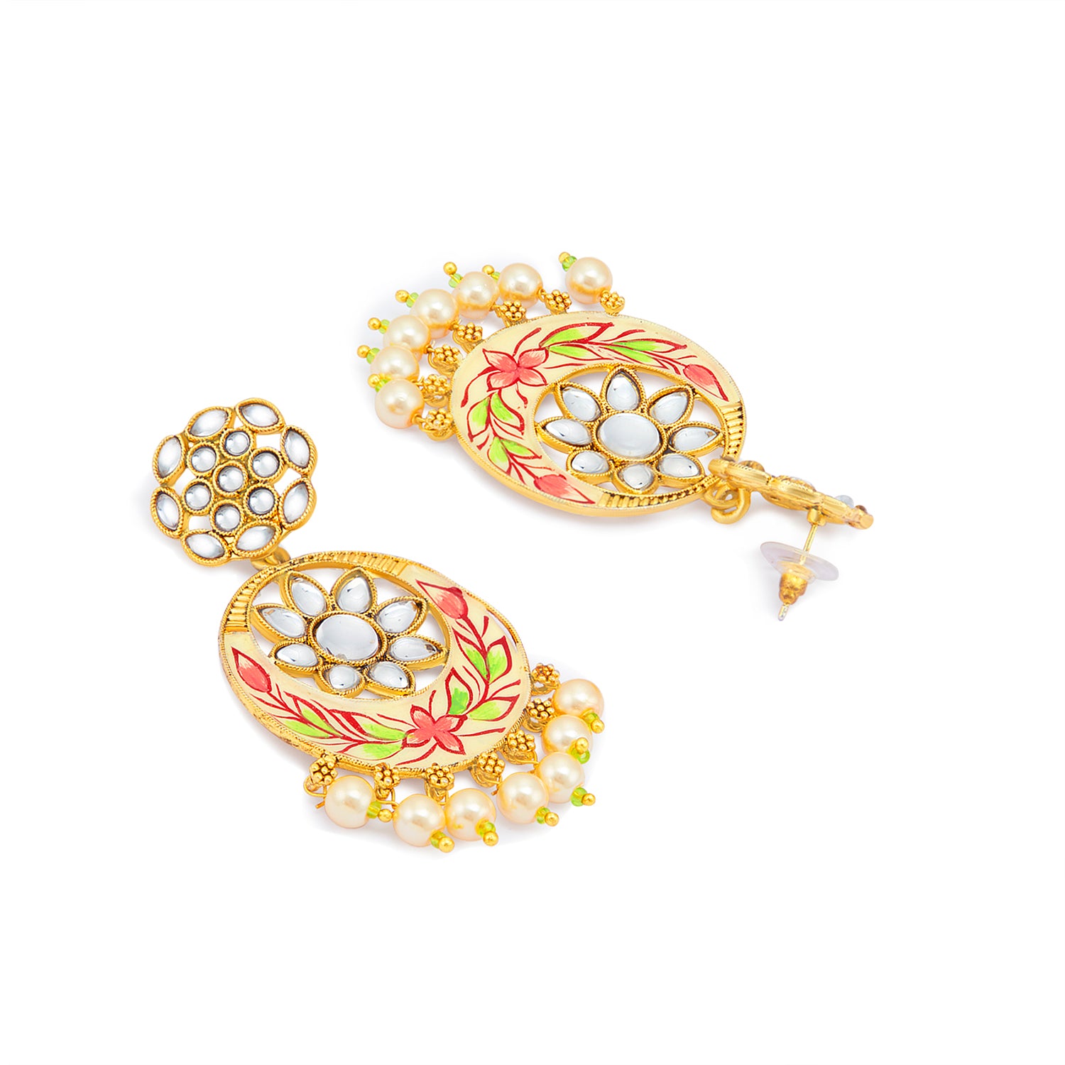 Sukkhi Eye Catchy Pearl Gold Plated Kundan Meenakari Chandbali Earring for Women