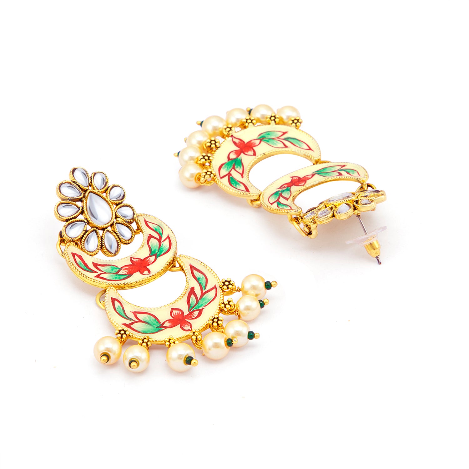Sukkhi Attractive Pearl Gold Plated Kundan Meenakari Chandbali Earring for Women (E100403)
