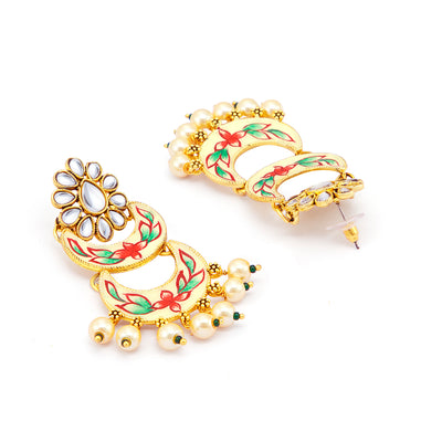 Sukkhi Attractive Pearl Gold Plated Kundan Meenakari Chandbali Earring for Women (E100403)