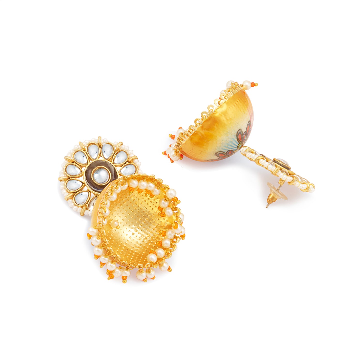 Sukkhi Gleaming Pearl Gold Plated Kundan Jhumki Earring for Women