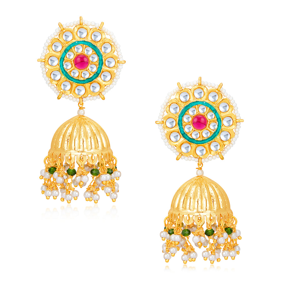 Sukkhi Fancy Pearl Gold Plated Kundan Jhumki Earring for Women