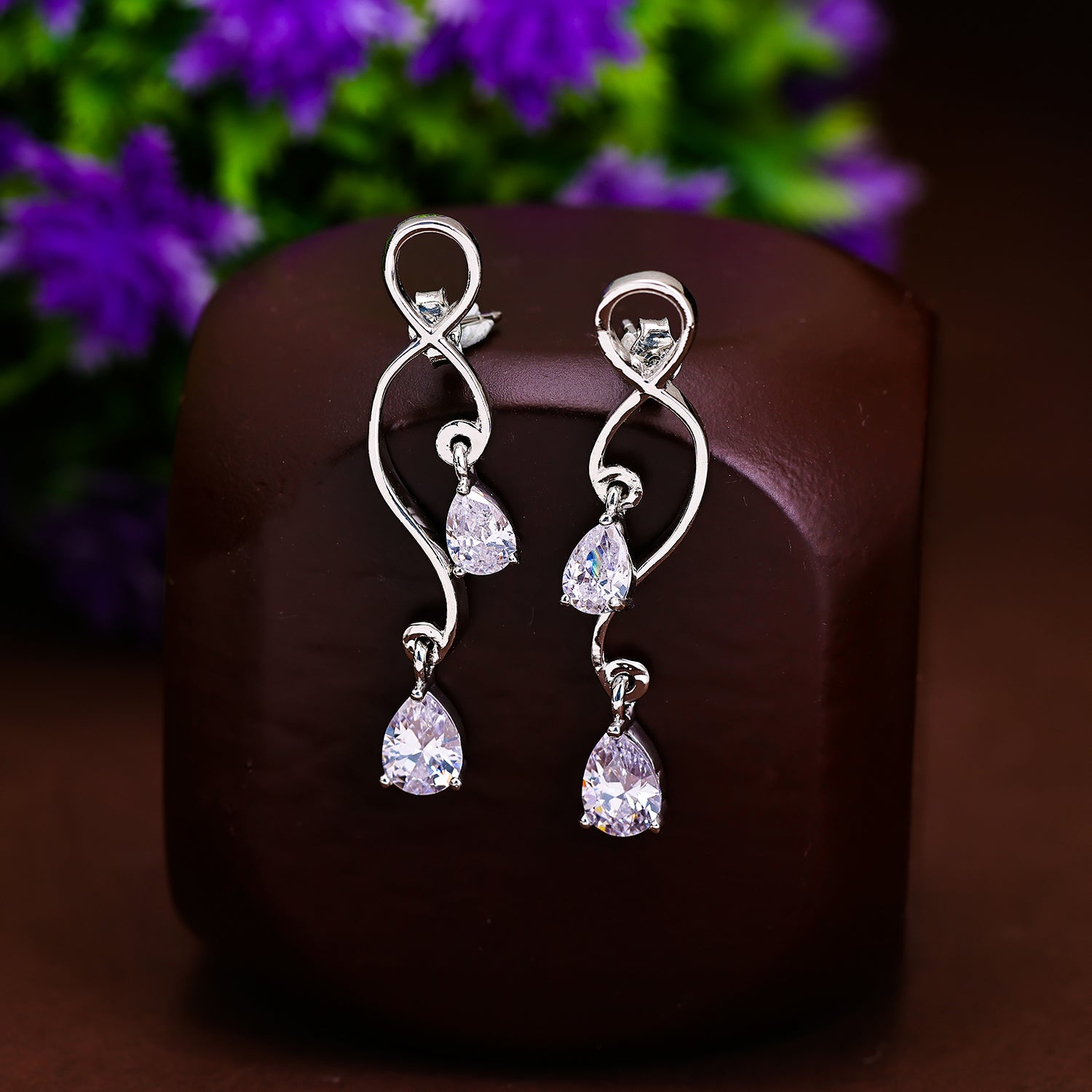 Women's Fashion Stud Earrings - 925 Silver Filled With Cubic Zirconia, A Pair