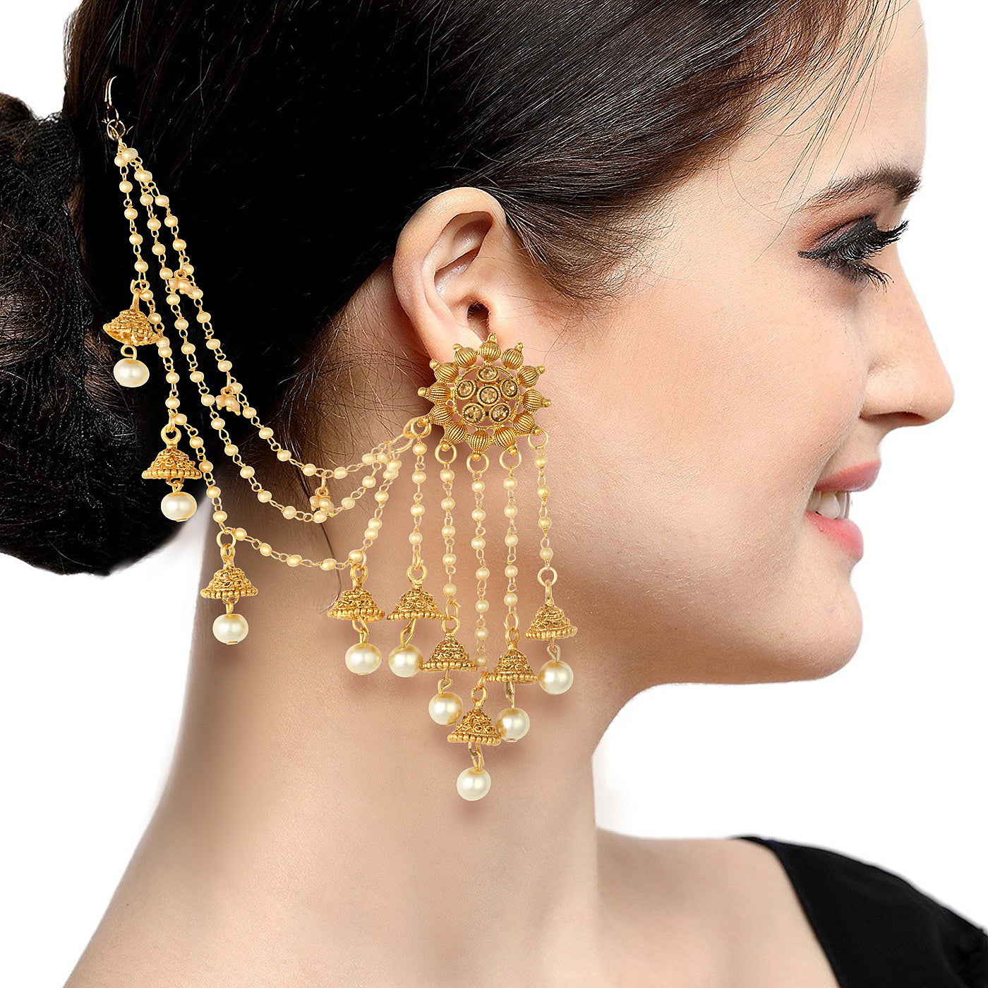 Sukkhi Bahubali Flower Designer Gold Plated Long Chain Jhumki