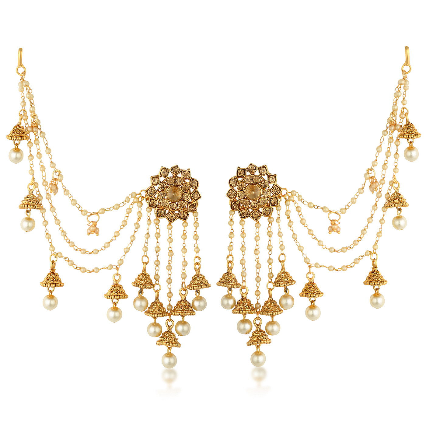 Sukkhi Bahubali Pearl Jhumka Earring With Ear Chain for women