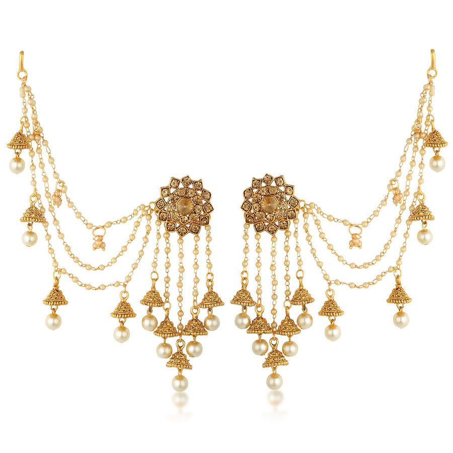 Sukkhi Bahubali Pearl Jhumka Earring With Ear Chain for women