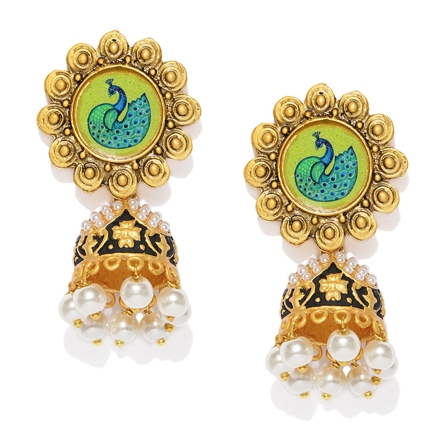 Sukkhi Sparkling Gold Plated Meenakari Jhumki Earring for Women