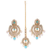 Sukkhi Charming Kundan Gold Plated Pearl Earring Maangtikka Set for Women