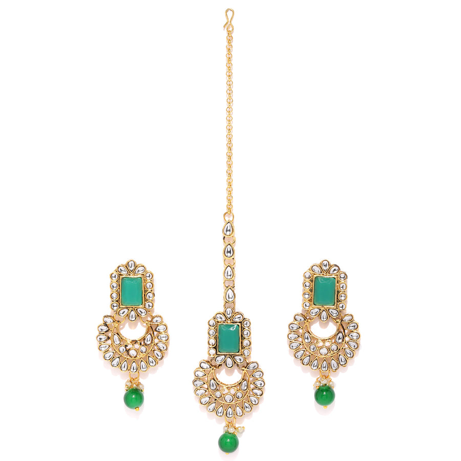 Sukkhi Trendy Kundan Gold Plated Chandbali Earring Maangtikka Set for Women