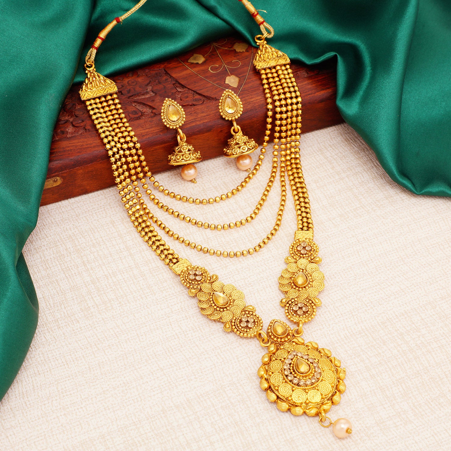 22K Gold Plated Designer Indian Wedding 8'' Long Necklace Earrings Set  Ja718 | eBay