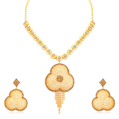 Sukkhi Glimmery Gold Plated AD With LCT Stone Collar Necklace Set For Women