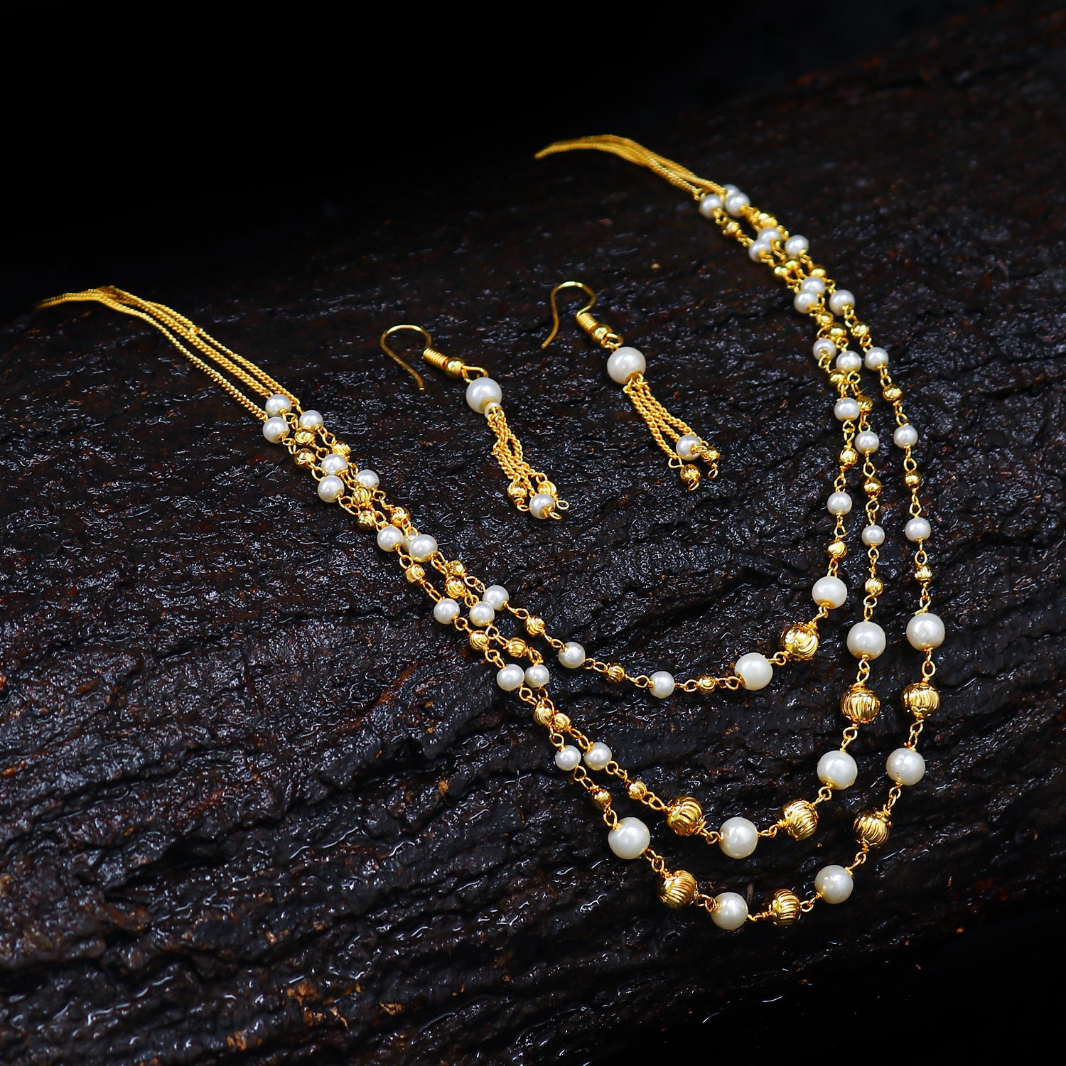 Sukkhi Modern 3 String Gold Plated Necklace Set for Women