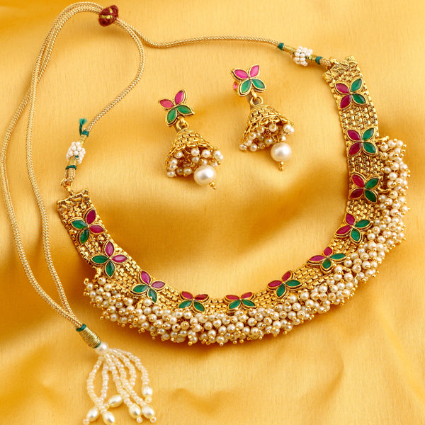 Sukkhi Glorious Gold Plated Choker Necklace Set For Women 