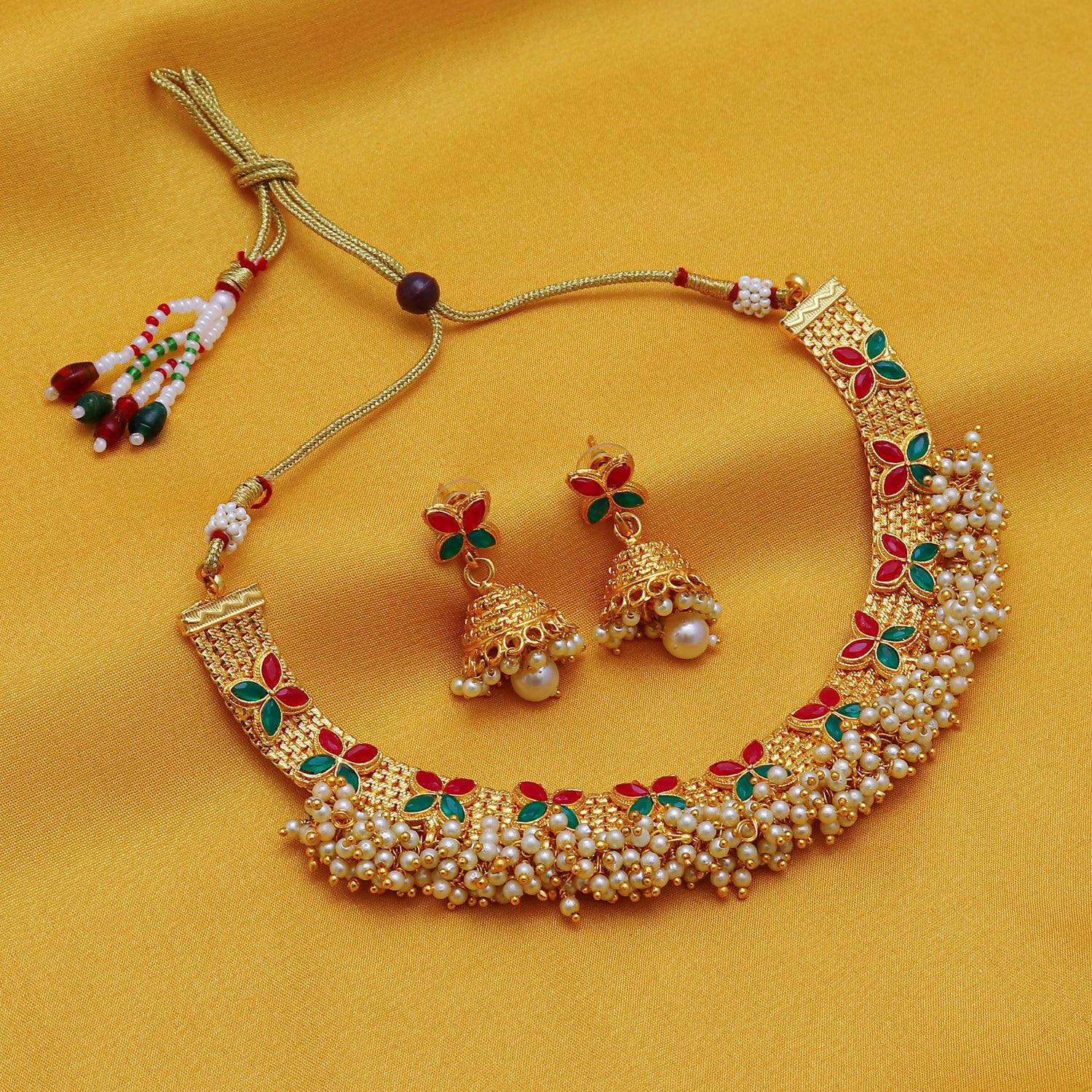 Sukkhi Amazing Red and Green Gold Plated Necklace Set for women - Title
