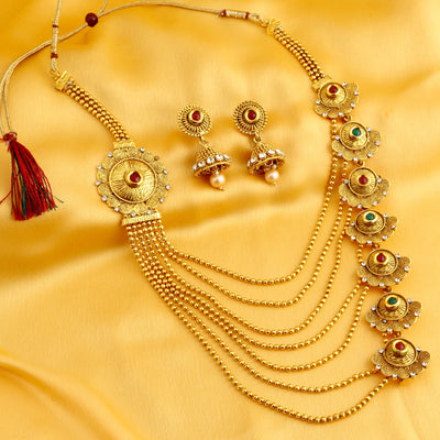 Sukkhi Alluring Jalebi Design 7 String Gold Plated Necklace Set
