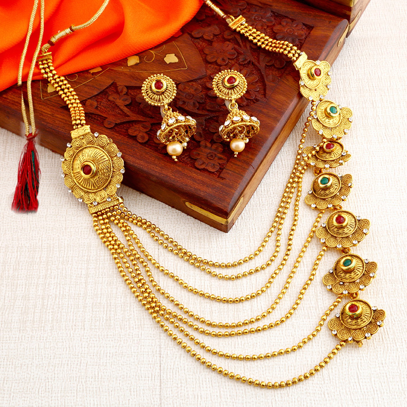 Sukkhi Eye-catchy Jalebi Design 7 String Gold Plated Necklace Set