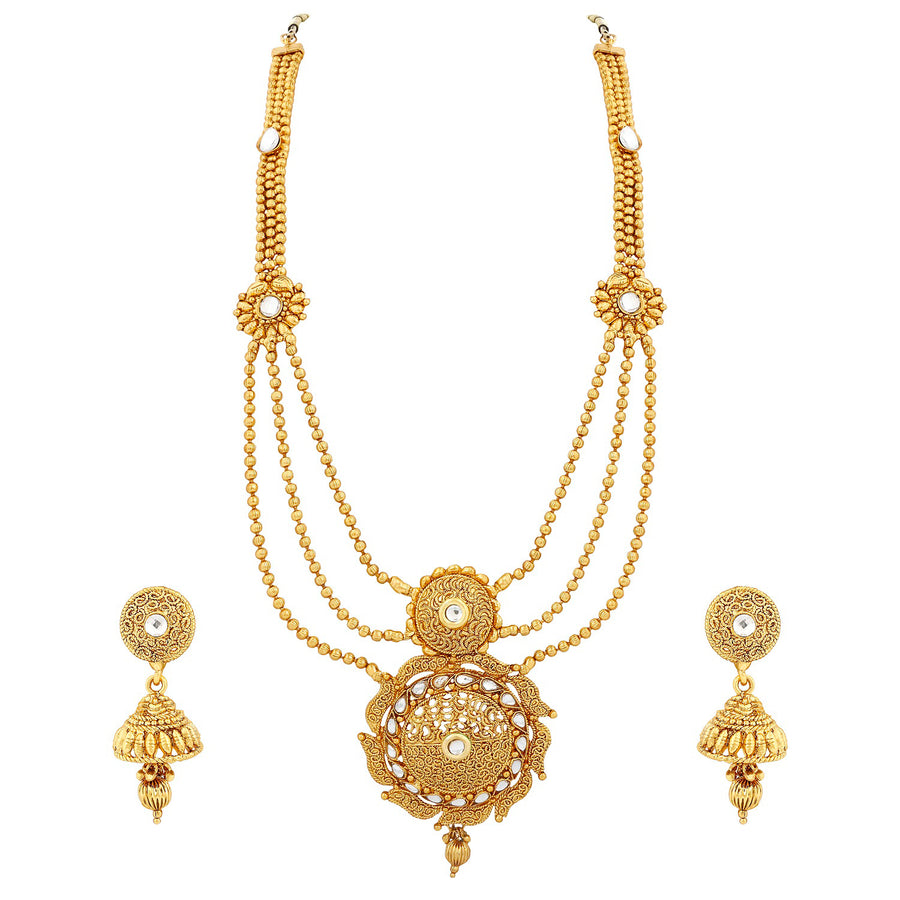 Trushi Adorable Gold Plated String Designer Long Necklace Set For Women