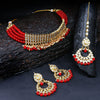 Sukkhi Kundan Modish Gold Plated Red Choker Necklace Set for women